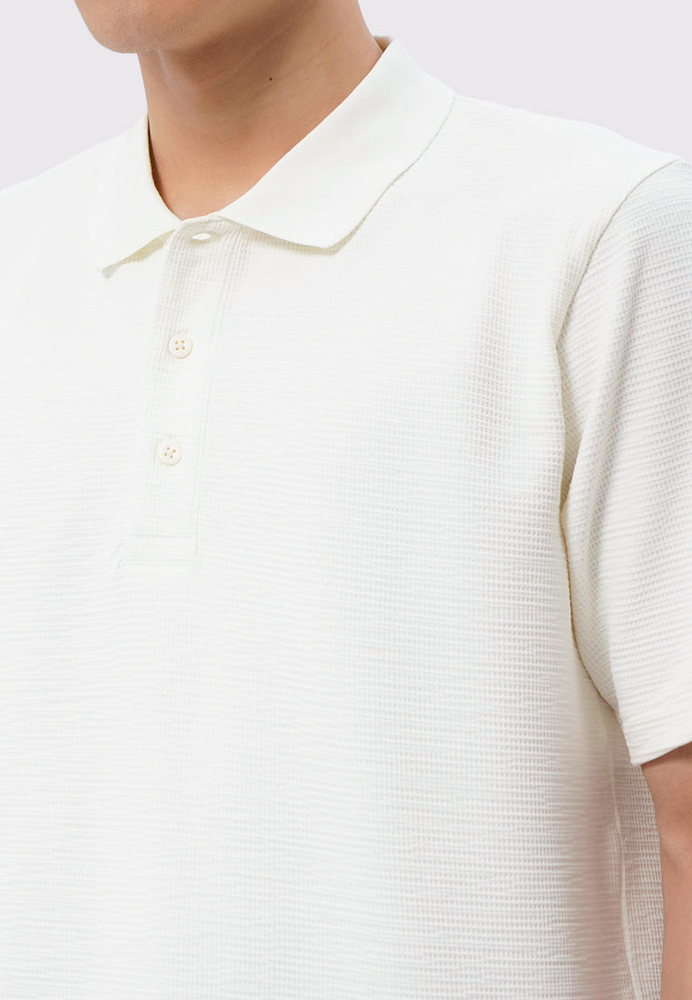 Short Sleeve Textured Polo Shirt Ecru