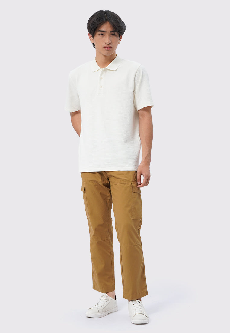 Short Sleeve Textured Polo Shirt Ecru