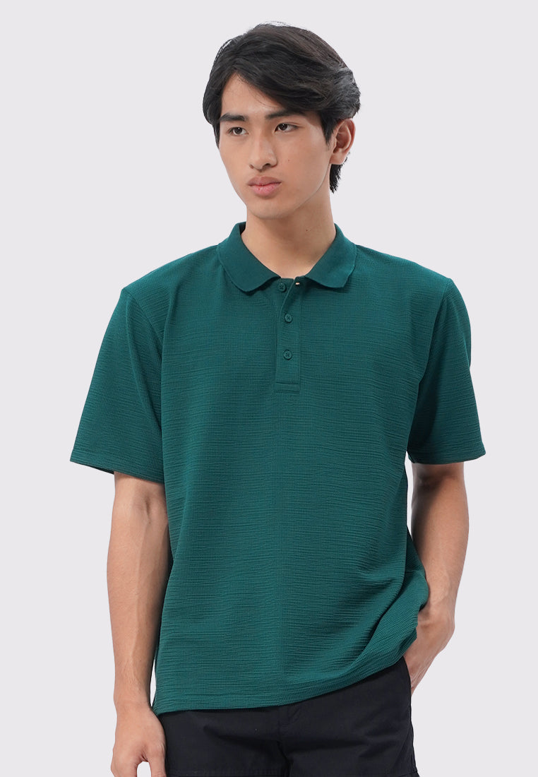 Short Sleeve Textured Polo Shirt Emerald
