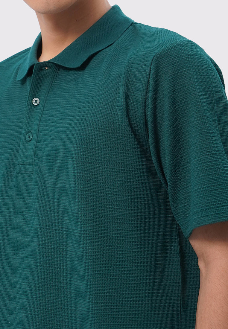 Short Sleeve Textured Polo Shirt Emerald