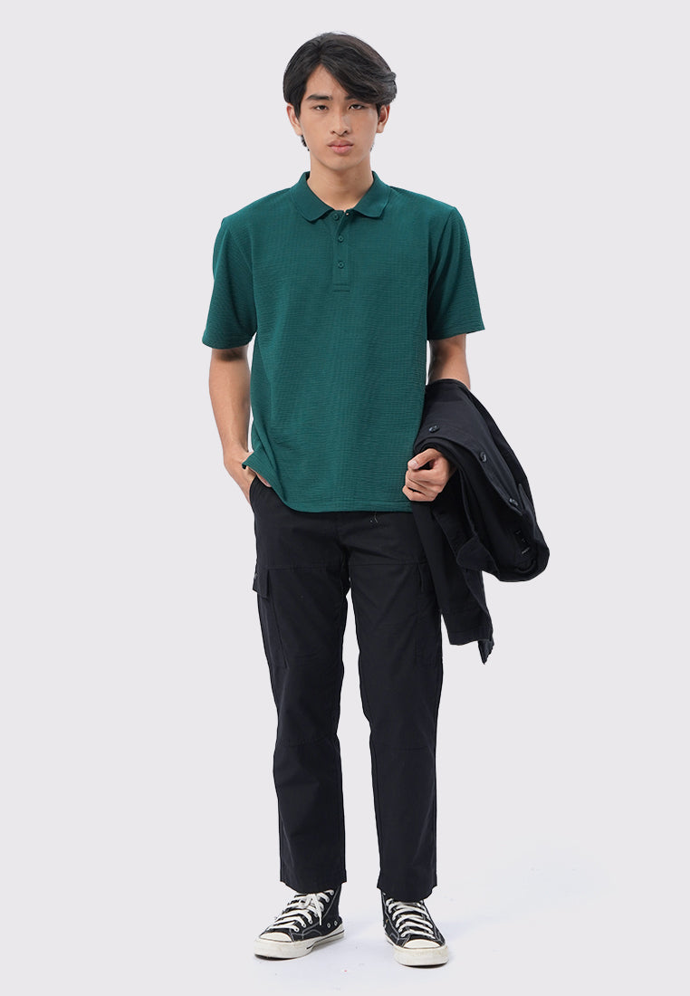 Short Sleeve Textured Polo Shirt Emerald