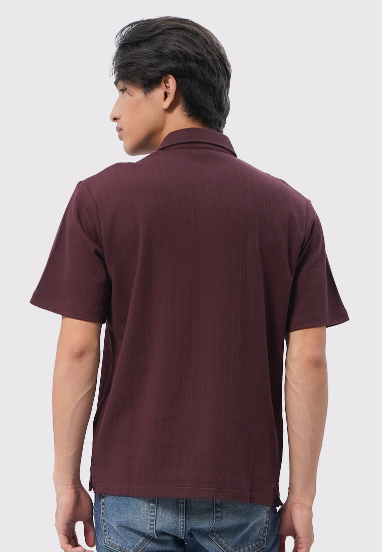 Short Sleeve Textured Polo Shirt Wine