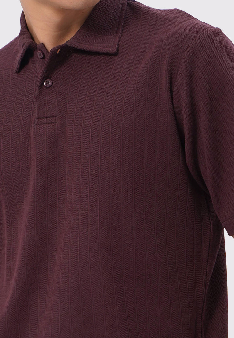 Short Sleeve Textured Polo Shirt Wine
