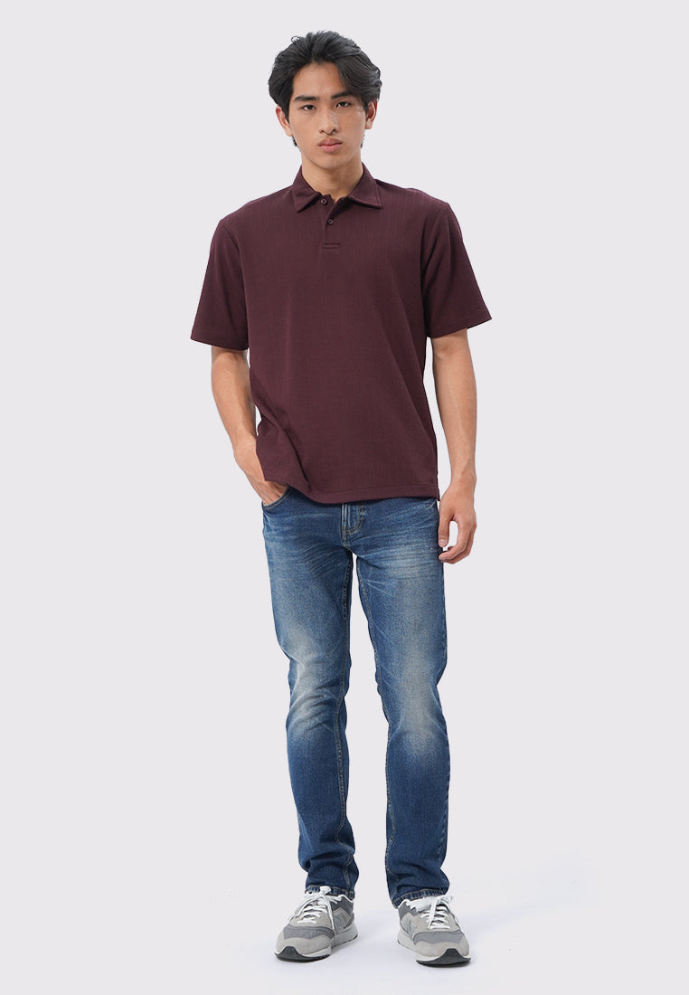 Short Sleeve Textured Polo Shirt Wine