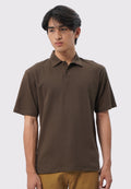 Short Sleeve Textured Polo Shirt Dark Brown