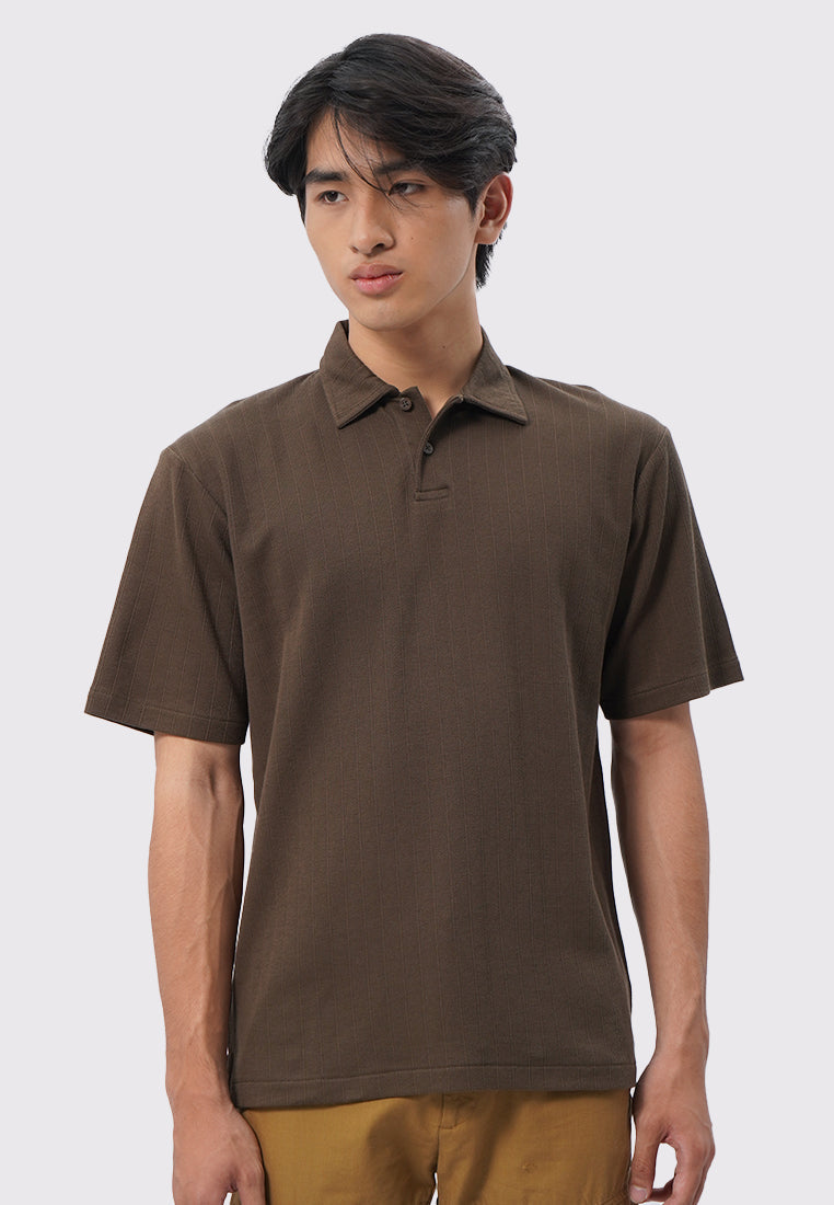 Short Sleeve Textured Polo Shirt Dark Brown