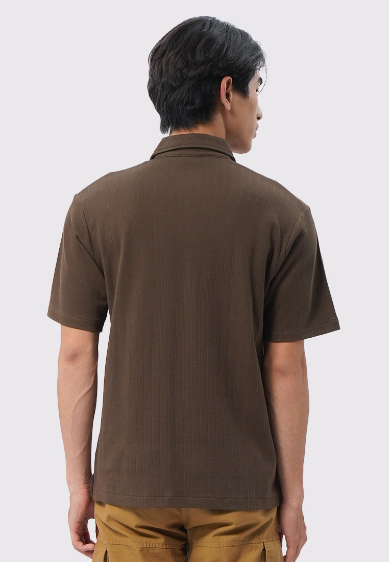 Short Sleeve Textured Polo Shirt Dark Brown