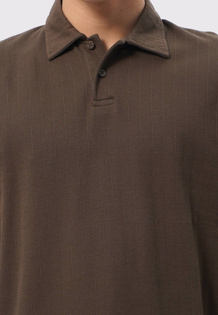 Short Sleeve Textured Polo Shirt Dark Brown