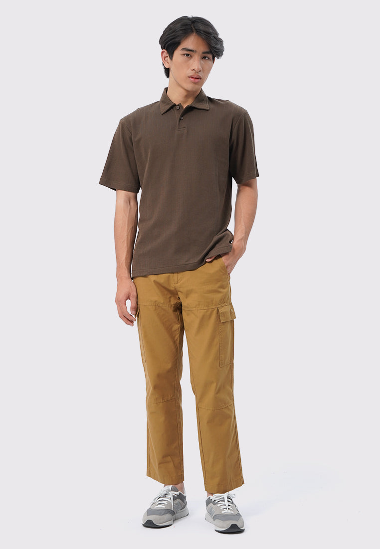 Short Sleeve Textured Polo Shirt Dark Brown