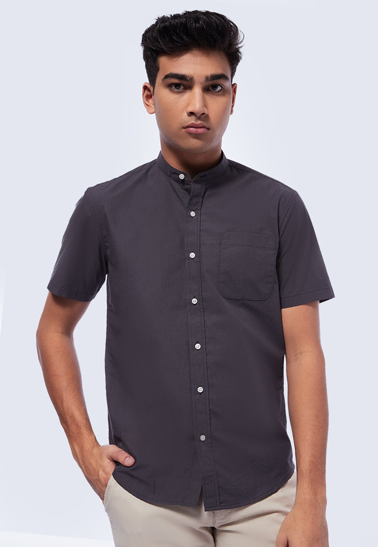 Short Sleeve Shirt with Stand Collar