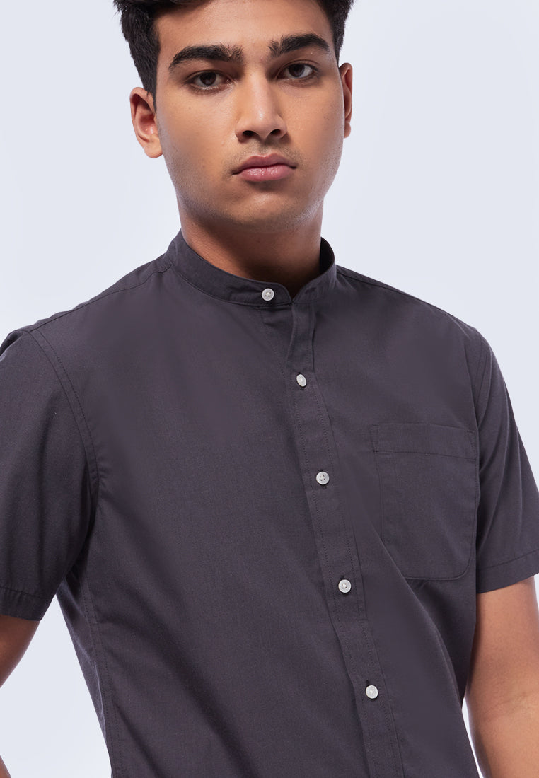 Short Sleeve Shirt with Stand Collar