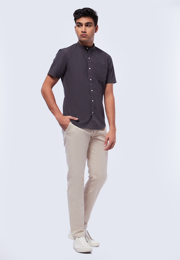 Short Sleeve Shirt with Stand Collar