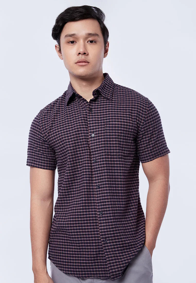 Slim Fit Short Sleeve Check Shirt