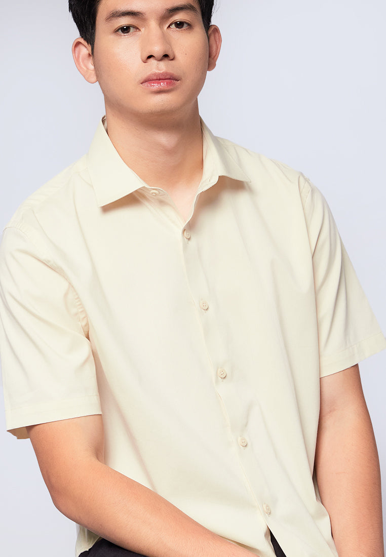 Short Sleeve Stretch Shirt Beige