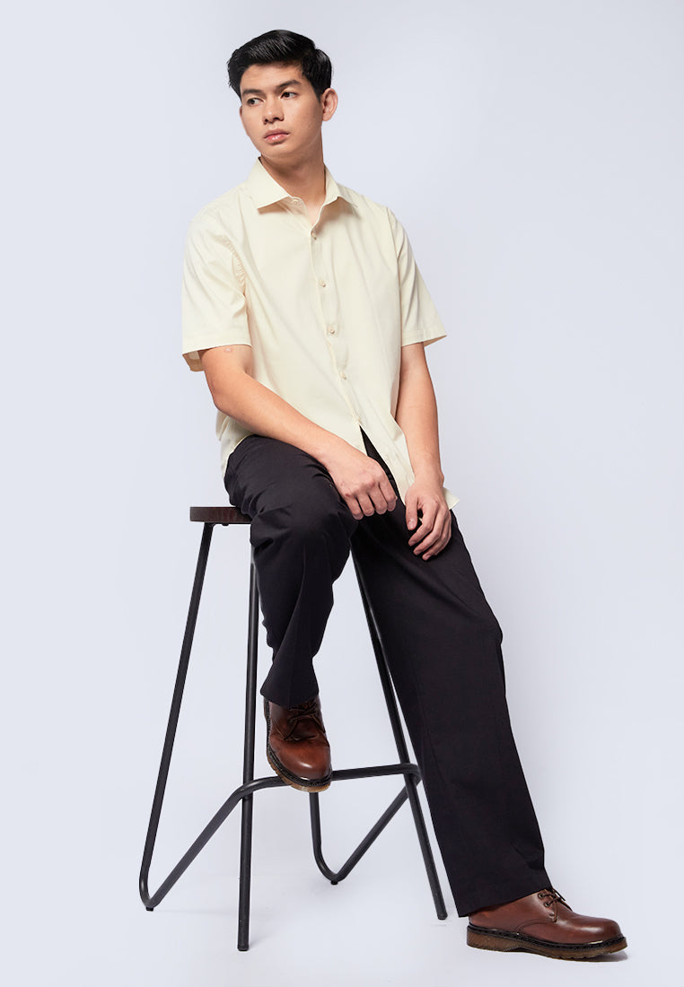Short Sleeve Stretch Shirt Beige