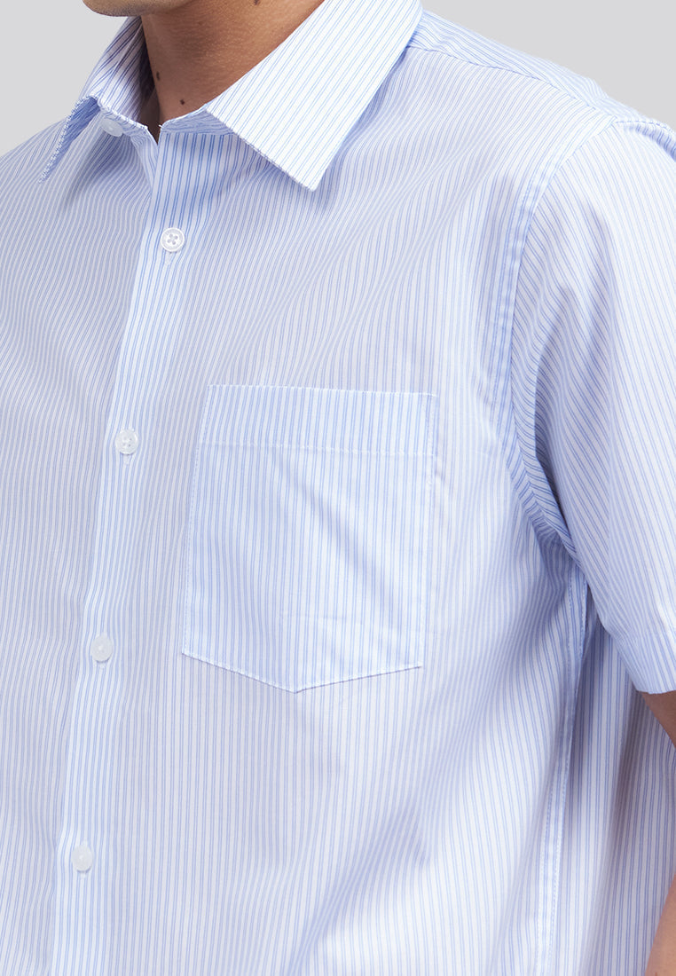 Regular Fit Short Sleeve Stripes Shirt Sky Blue