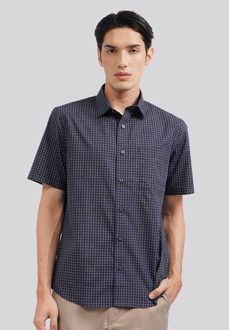 Easy Care Short Sleeve Check Shirt Navy