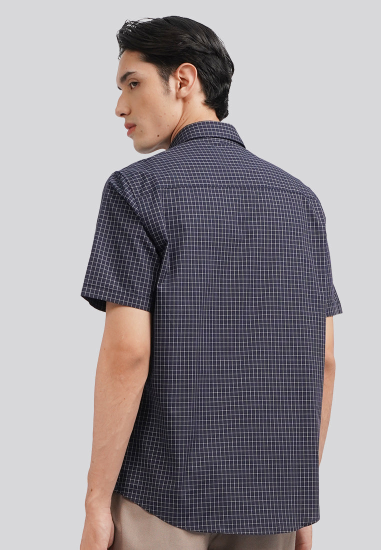 Easy Care Short Sleeve Check Shirt Navy