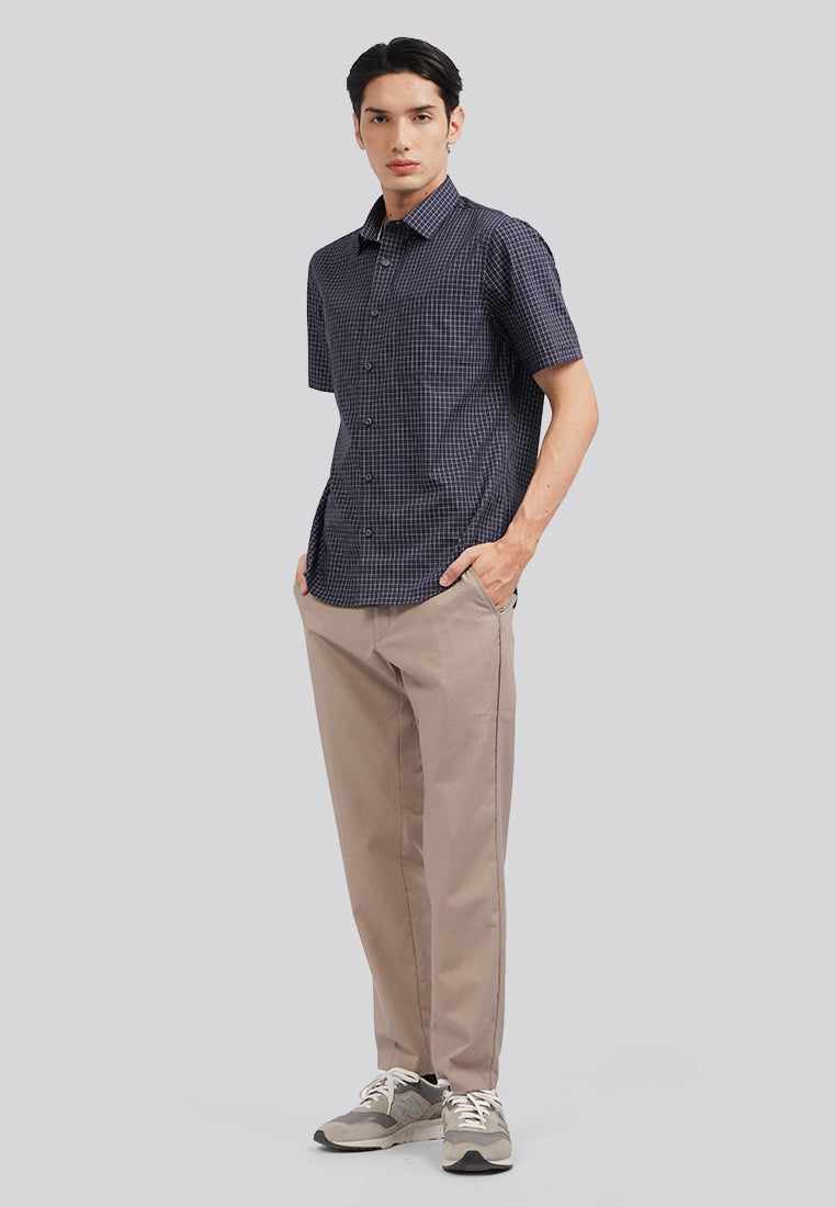 Easy Care Short Sleeve Check Shirt Navy
