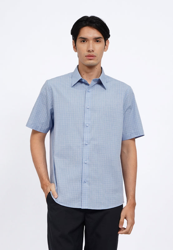Short Sleeve Melange Check Shirt