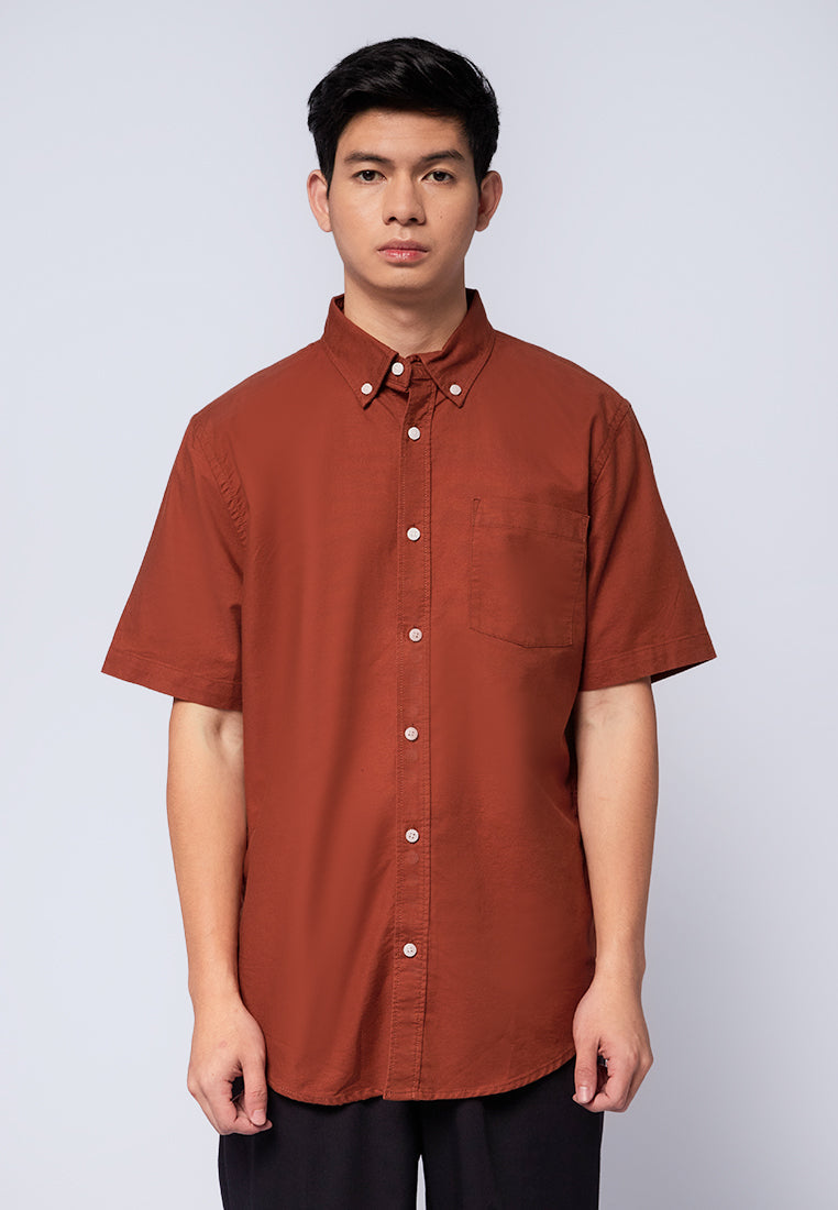 Regular Fit Short Sleeve Oxford Shirt Brown