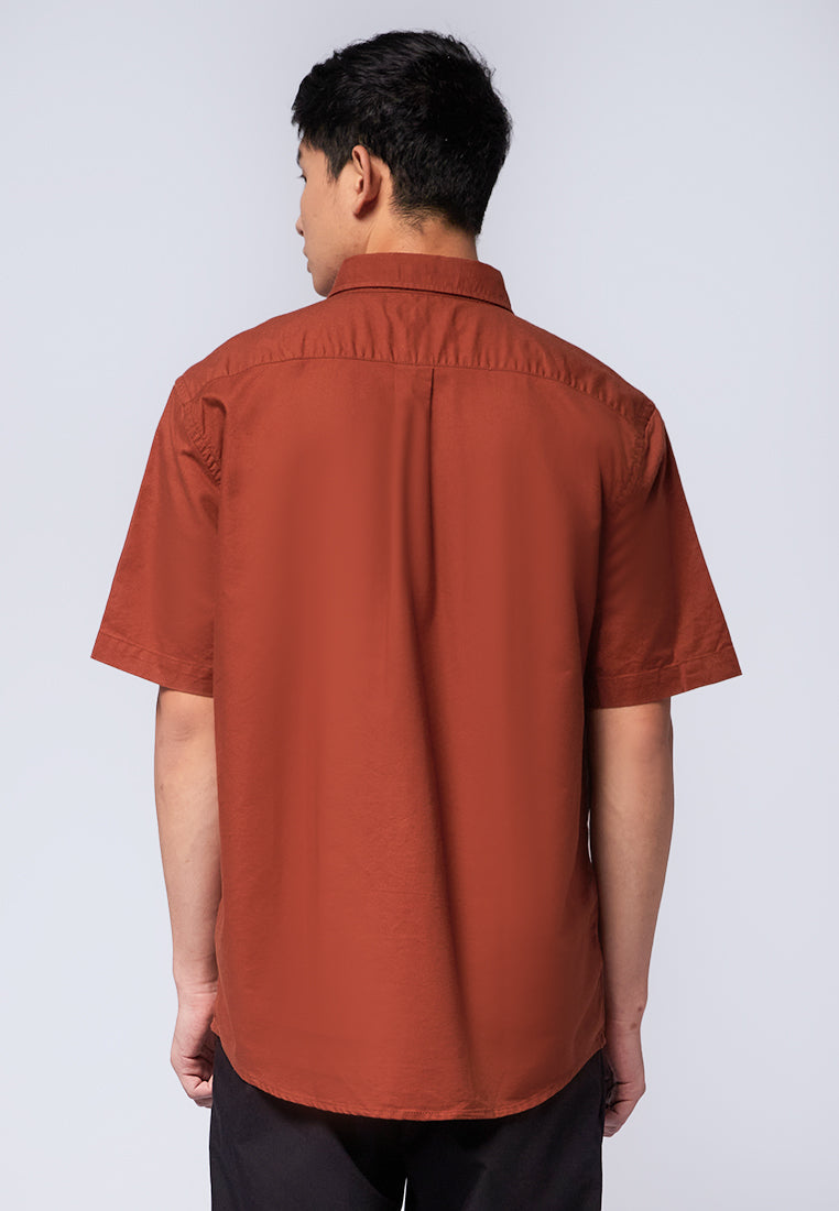 Regular Fit Short Sleeve Oxford Shirt Brown