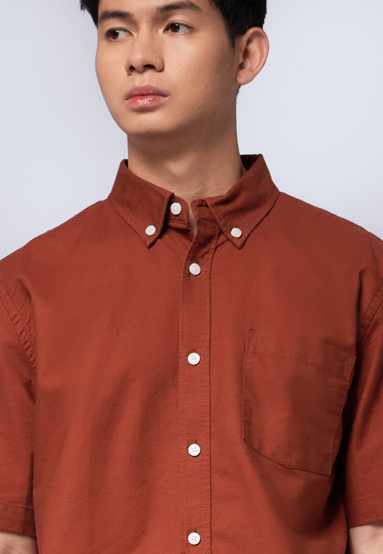 Regular Fit Short Sleeve Oxford Shirt Brown