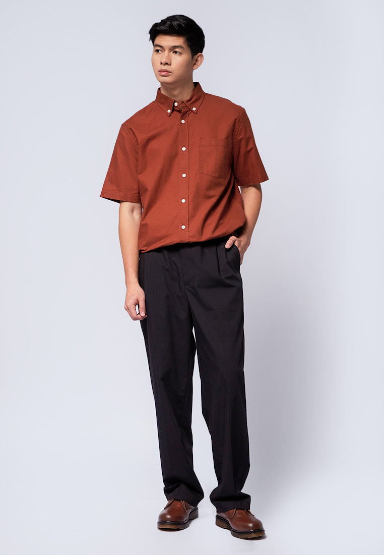 Regular Fit Short Sleeve Oxford Shirt Brown