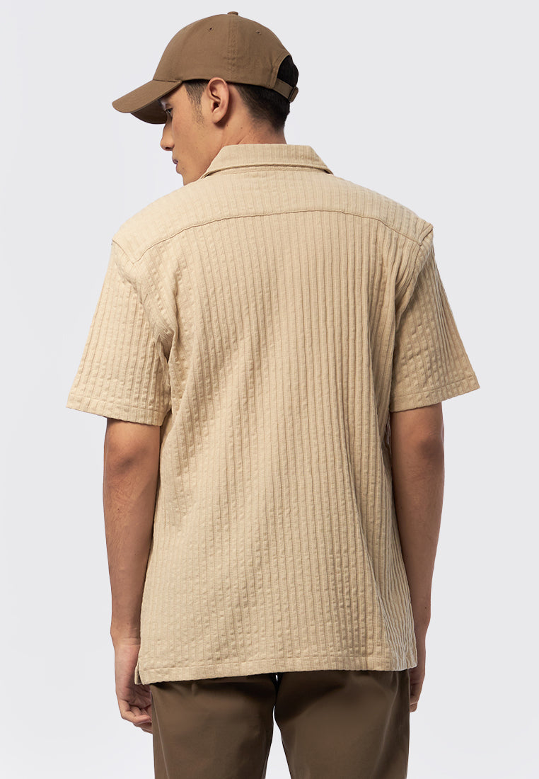 Short Sleeve Textured Knit Shirt Beige