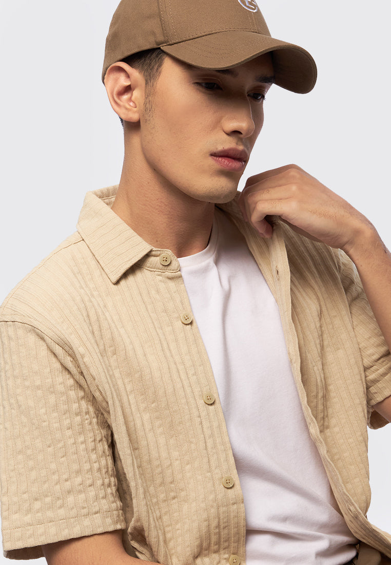 Short Sleeve Textured Knit Shirt Beige