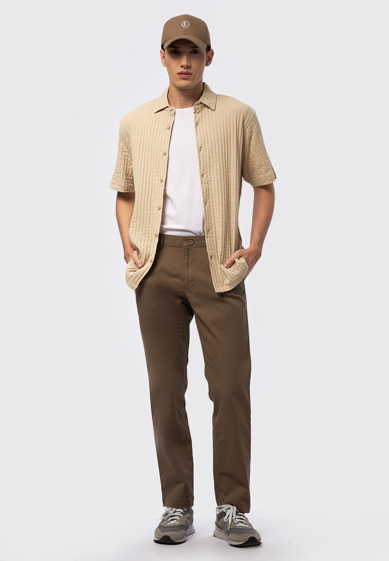 Short Sleeve Textured Knit Shirt Beige