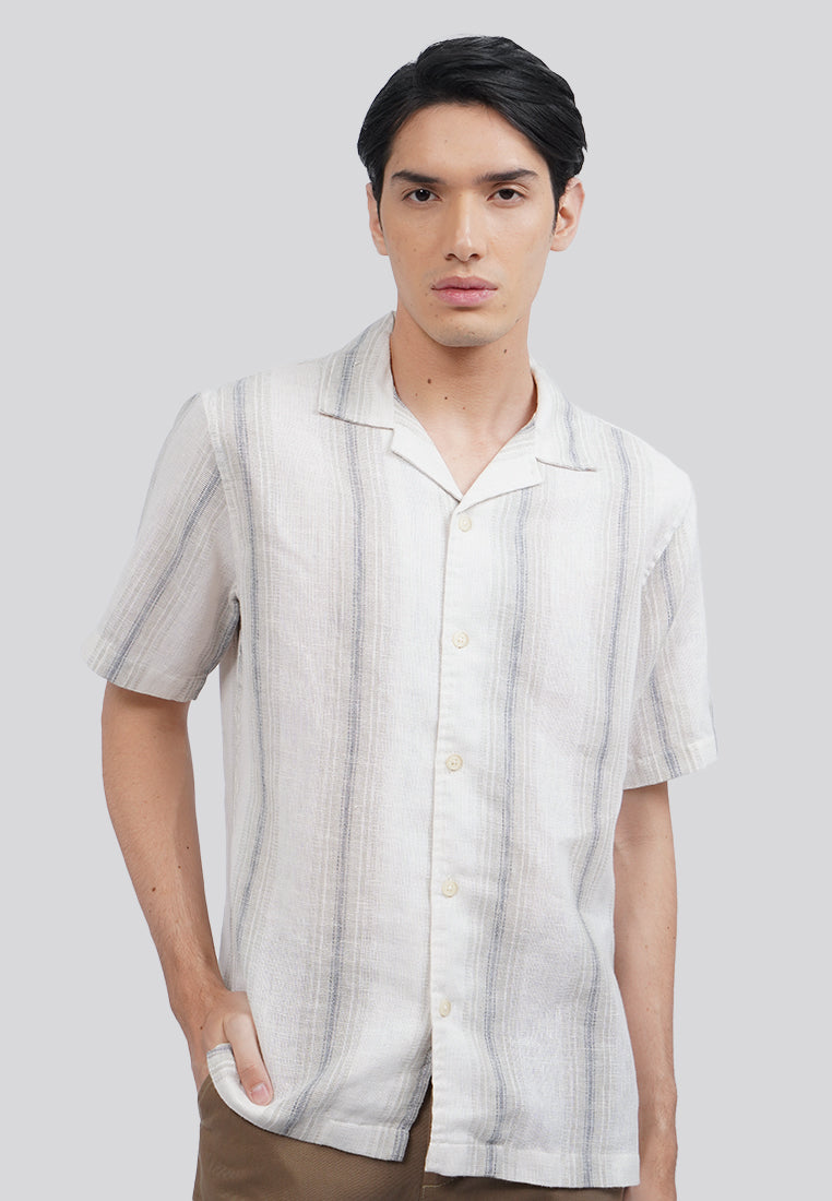 Linen Look Short Sleeve Resort Shirt Beige