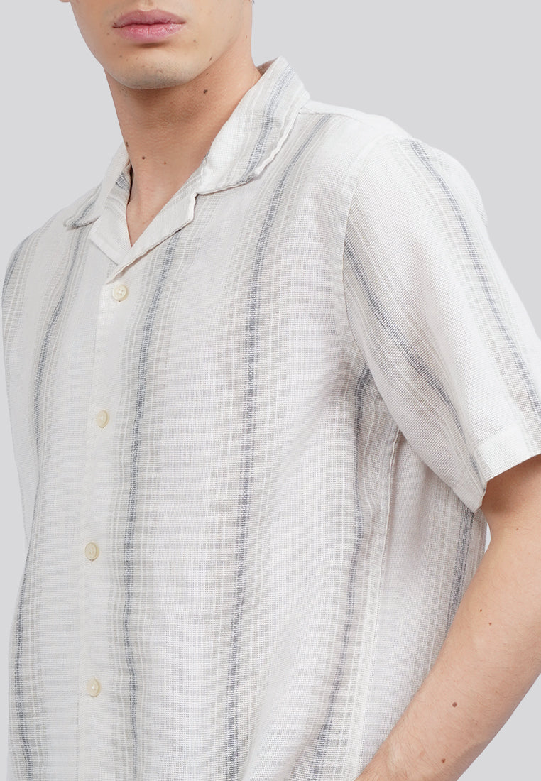 Linen Look Short Sleeve Resort Shirt Beige