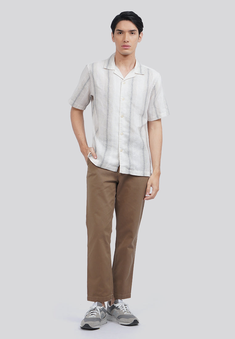 Linen Look Short Sleeve Resort Shirt Beige