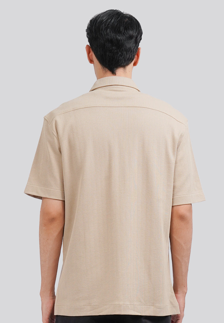 Textured Short Sleeve Knit Shirt Taupe