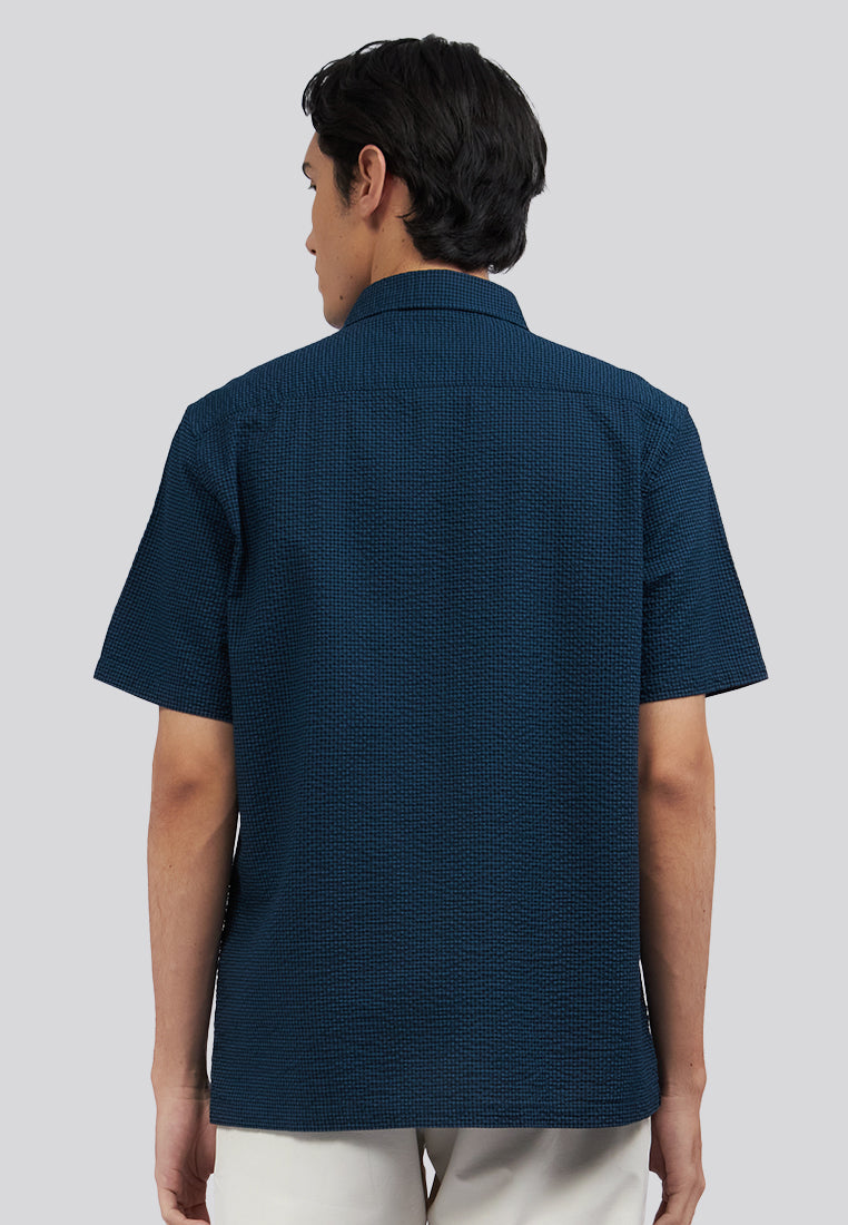 Seersucker Check Short Sleeve Shirt Dusty Blue