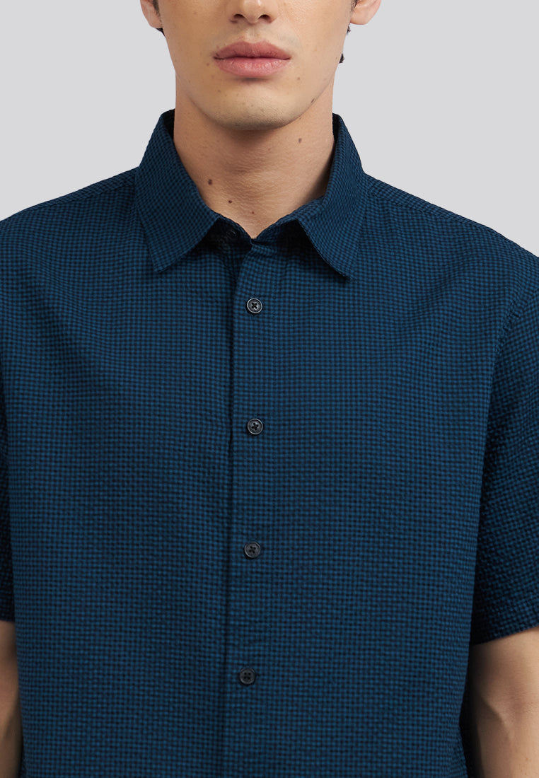 Seersucker Check Short Sleeve Shirt Dusty Blue