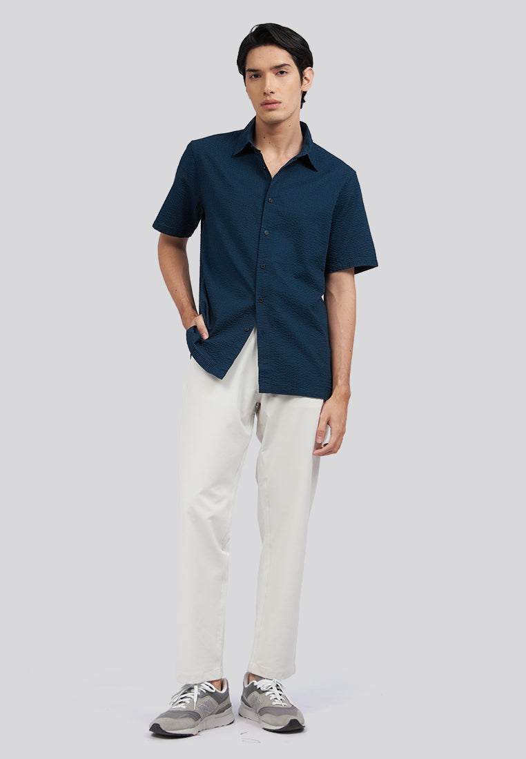 Seersucker Check Short Sleeve Shirt Dusty Blue