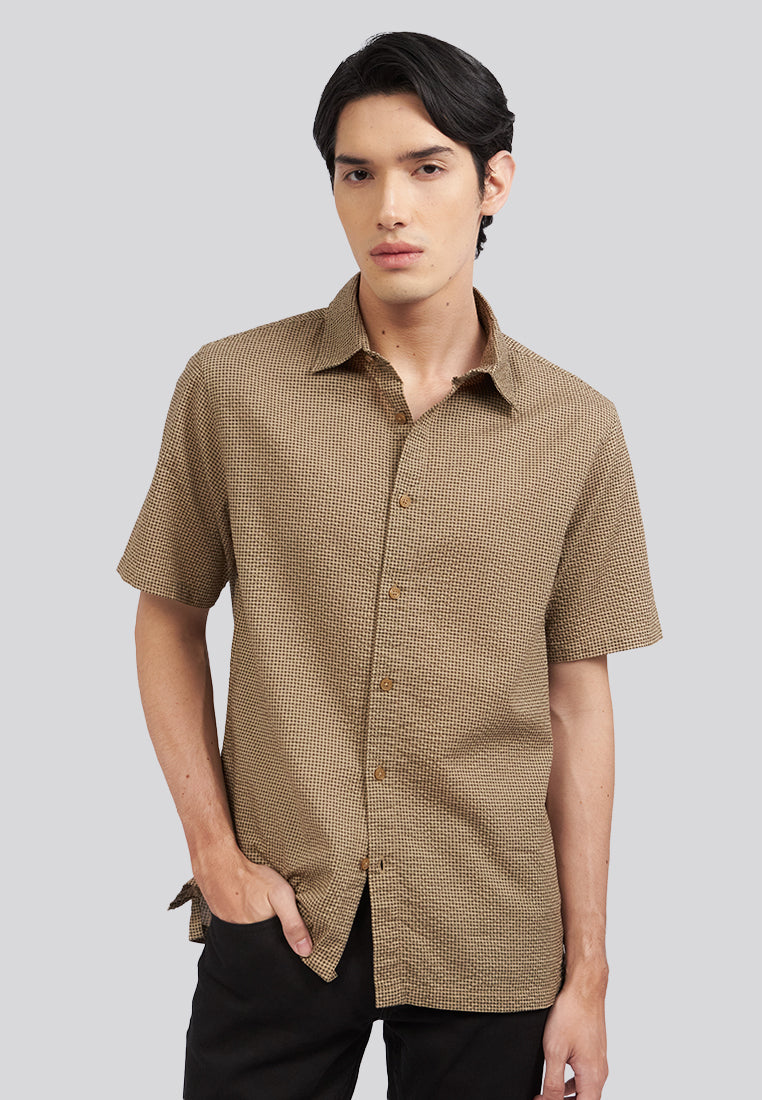 Seersucker Check Short Sleeve Shirt Taupe