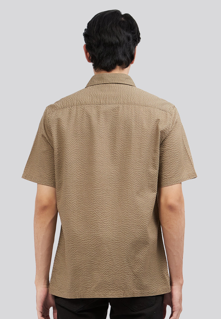 Seersucker Check Short Sleeve Shirt Taupe