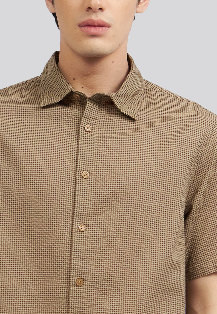 Seersucker Check Short Sleeve Shirt Taupe