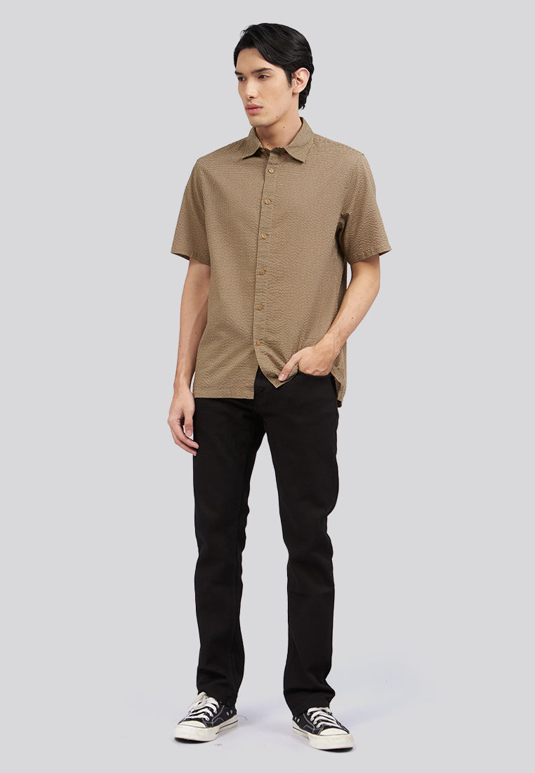 Seersucker Check Short Sleeve Shirt Taupe