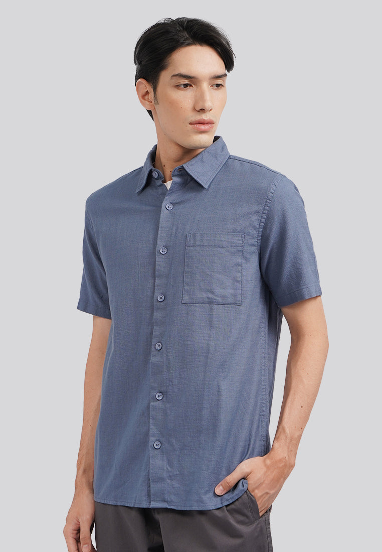 Regular Fit Short Sleeve Linen Shirt Dusty Blue