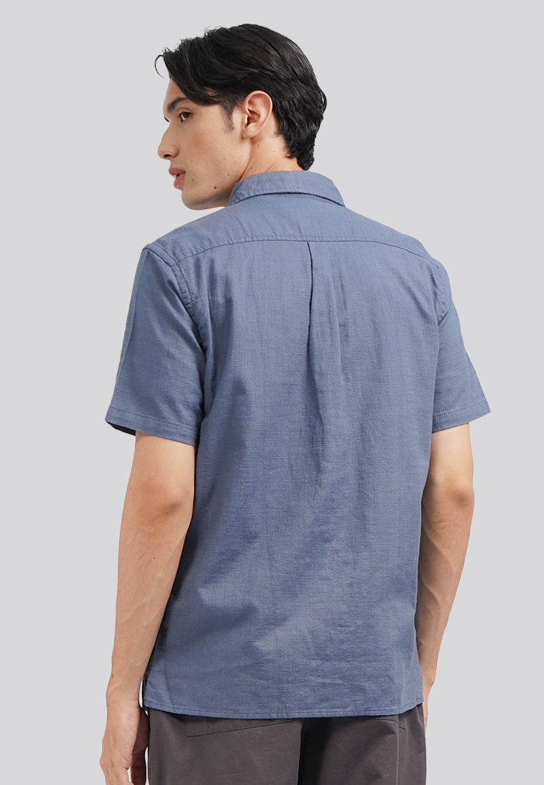 Regular Fit Short Sleeve Linen Shirt Dusty Blue