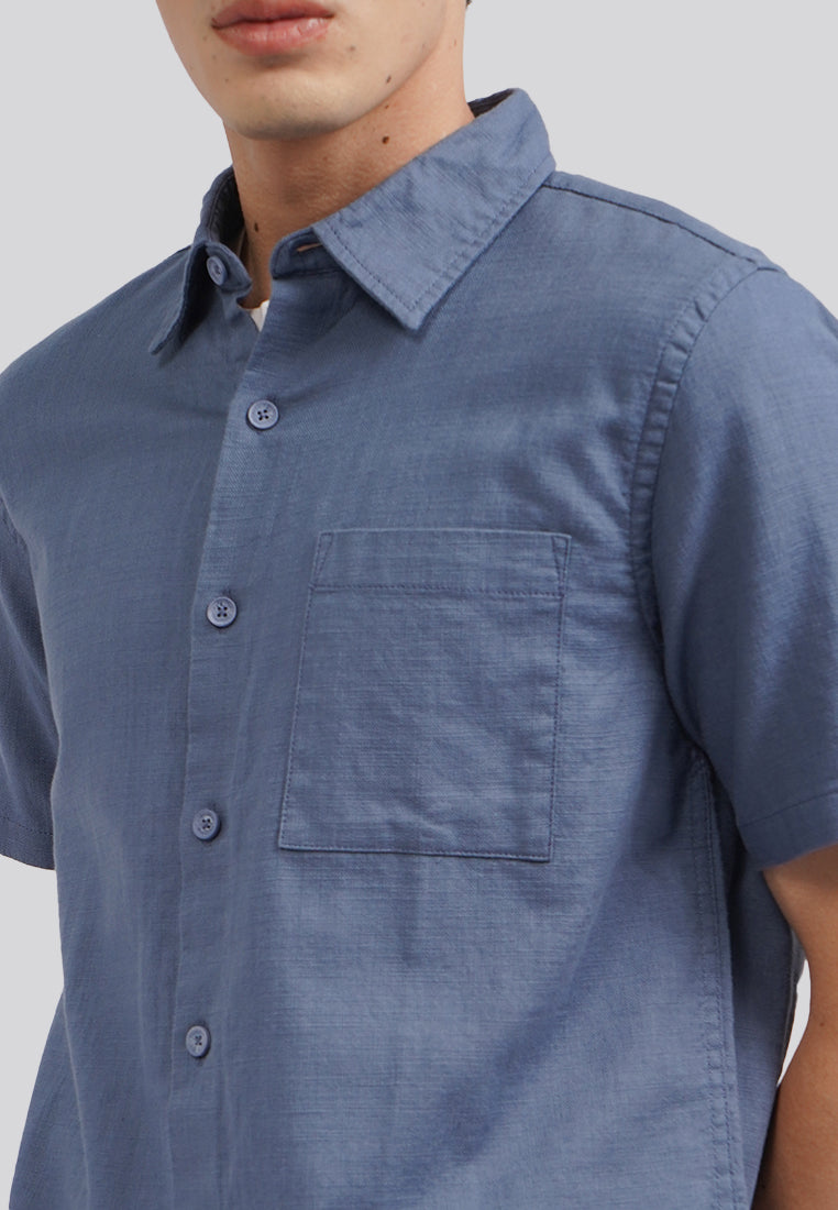 Regular Fit Short Sleeve Linen Shirt Dusty Blue