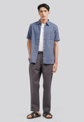 Regular Fit Short Sleeve Linen Shirt Dusty Blue