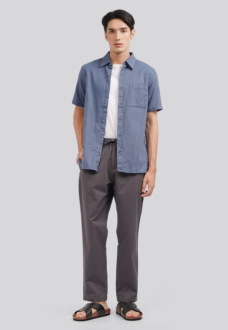 Regular Fit Short Sleeve Linen Shirt Dusty Blue