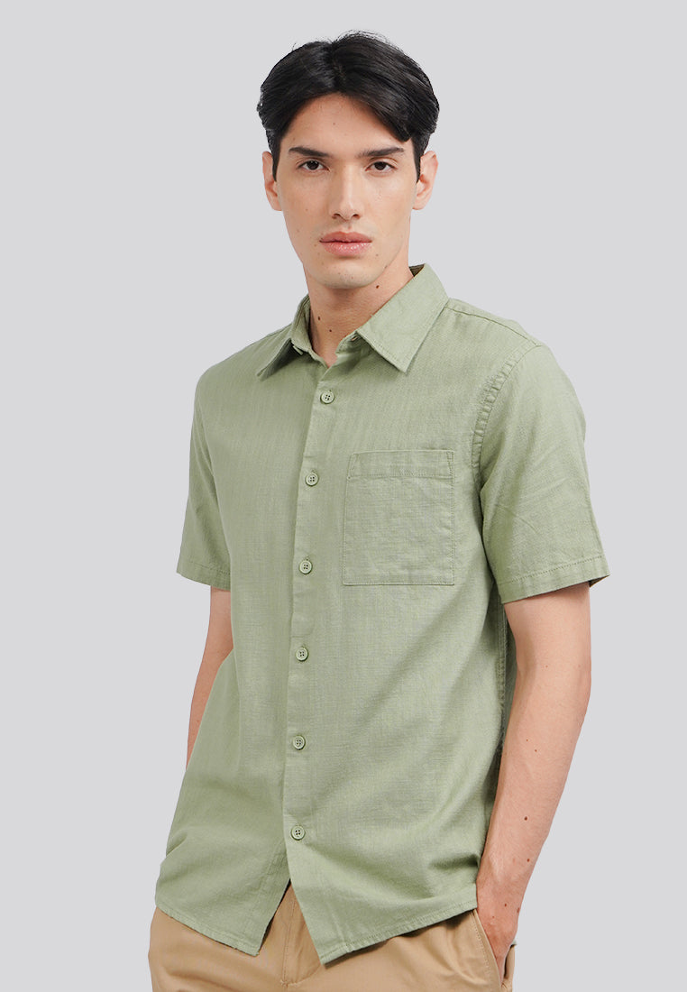 Linen Look Short Sleeve Shirt Sage