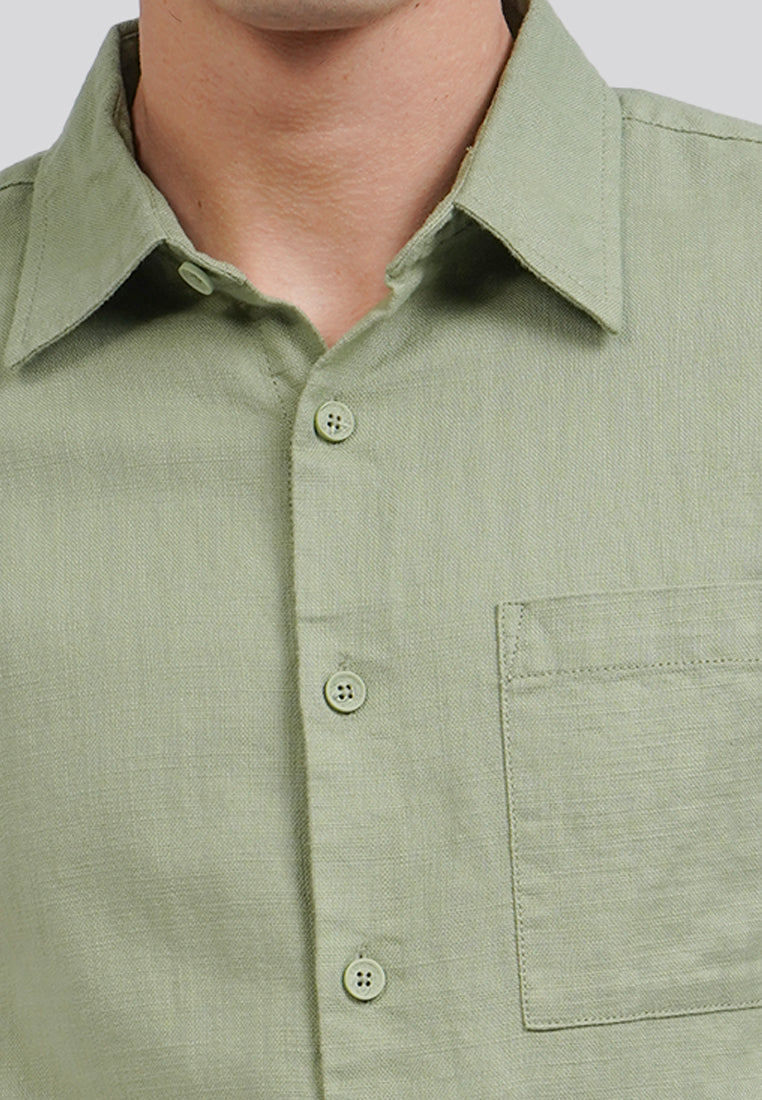 Linen Look Short Sleeve Shirt Sage