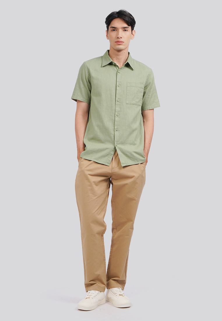 Linen Look Short Sleeve Shirt Sage
